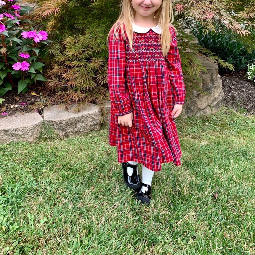 Girls Classic Flannel Holiday Peter Pan Collar Dress